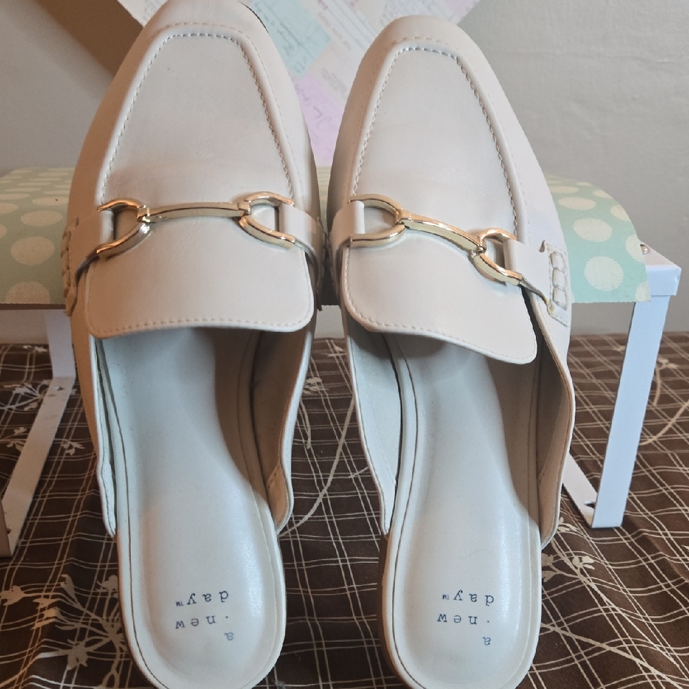 a new day Women's Cream Slip-On Loafers with Gold Bit Detail